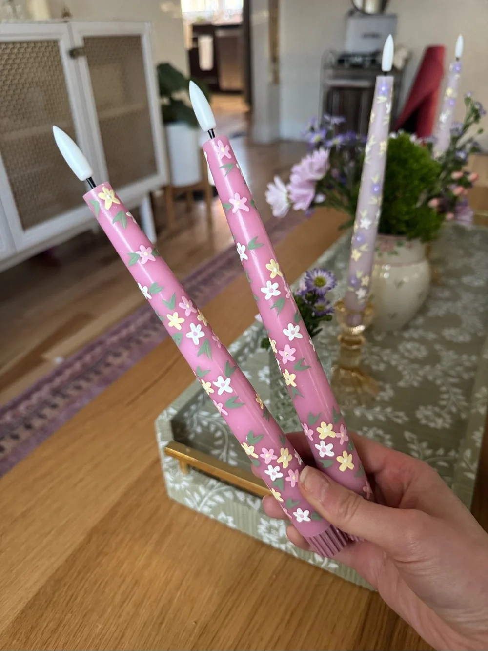 Hand painted battery taper candles